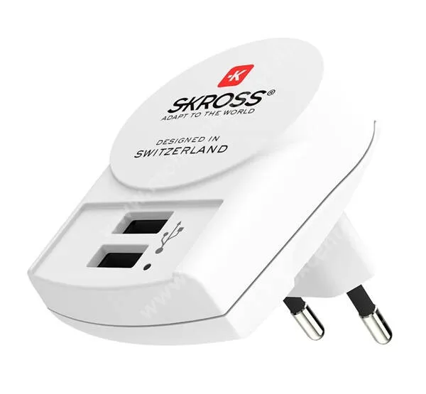 SKROSS hálózati töltő 2x USB aljzattal - 5V / 2400mA, 12W, KÁBEL NÉLKÜL! - FEHÉR - 1.302421 - GYÁRI