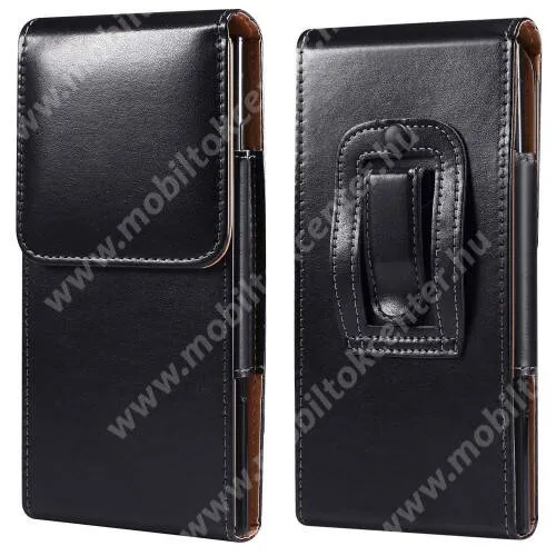 OnePlus Nord 5 5G (CPH2709) UNIVERZÁLIS álló tok - övre fűzhető, övcsipesz, mágnes záródás - max 170 x 85 x 20mm méretű  készülékekhez - FEKETE