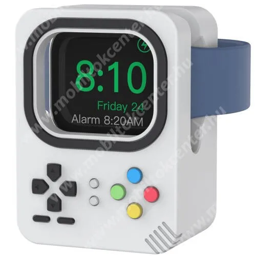 AHASTYLE DD-05 okosóra asztali töltő állvány / dokkoló - szilikon, kábelelvezető, a töltő NEM TARTOZÉK! - JÁTÉKKONZOL MINTA - SZÜRKE - APPLE Watch Series 1 / 2 / 3 / 4 / 5 / 6 / 7 / SE / 8 / ULTRA