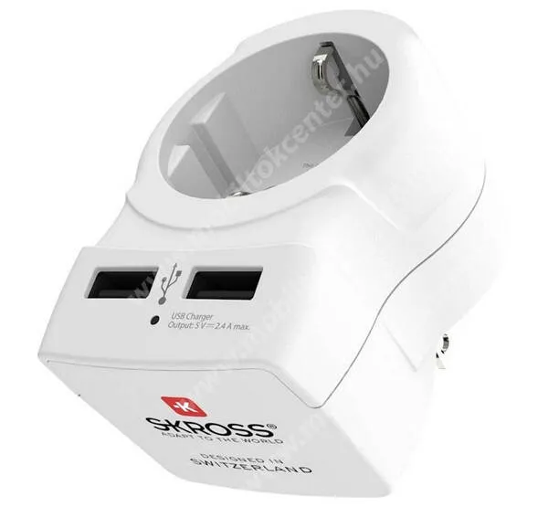 SKROSS utazó töltő / hálózati töltő 2x USB aljzattal - 250V/2.4A, EU2 pin - földelt, UK adapter utazáshoz, az Egyesült Királyságban történő használatra - FEHÉR - 1.500280 - GYÁRI