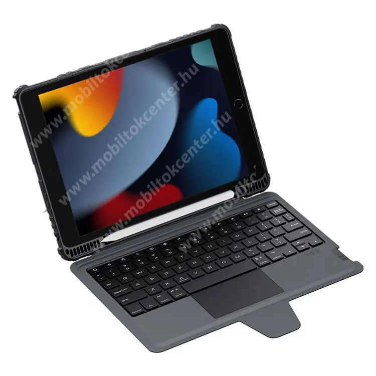 NILLKIN BUMPER COMBO notesz / mappa tok - FEKETE - bluetooth billentyűzet (QWERTY ANGOL!), eltolható kameravédő, ceruzatartó, oldalra nyíló flip cover, szilikon belső, asztali tartó funkció, mágneses záródás - APPLE iPad 10.2  (2019 / 2020 / 2021) - GYÁRI