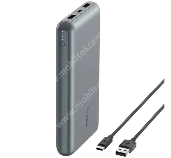 SAMSUNG Galaxy S22 5G (SM-S901) Belkin BoostCharge power bank, Vésztöltő, 2 x USB-A, 1 x USB-C aljzat, 10000mAh, 15W, Gyorstöltő, LED kijelző, BPB011BTGY, Szürke