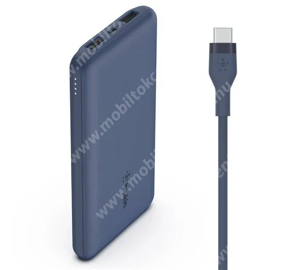 SAMSUNG Galaxy S22 5G (SM-S901) Belkin BoostCharge power bank, Vésztöltő, 2 x USB-A, 1 x USB-C aljzat, 10000mAh, 15W, Gyorstöltő, LED kijelző, BPB011BTBL, Sötétkék