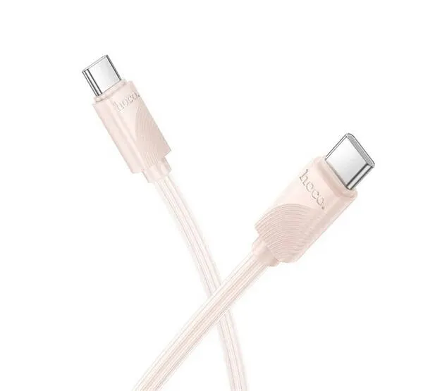 Hoco adat és gyorstöltő kábel, USB-C / USB-C, 60W, PD, Gyorstöltés, 1m hosszú, X114, Rózsaszín