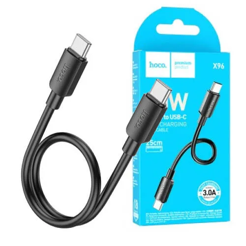 Telekom T Phone 5G (REVVL 6x) (2023) HOCO adat és gyorstöltő kábel, USB-C / USB-C, 60W, PD, Gyorstöltés, 25cm hosszú, X96, Fekete