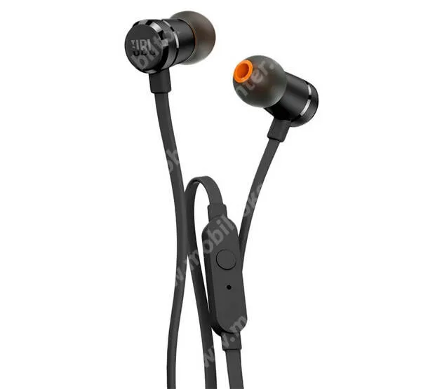 JBL T290 fülhallgató, Sztereo, Headset, 3,5mm jack, Felvevő gomb, Lapos kábel, Fekete