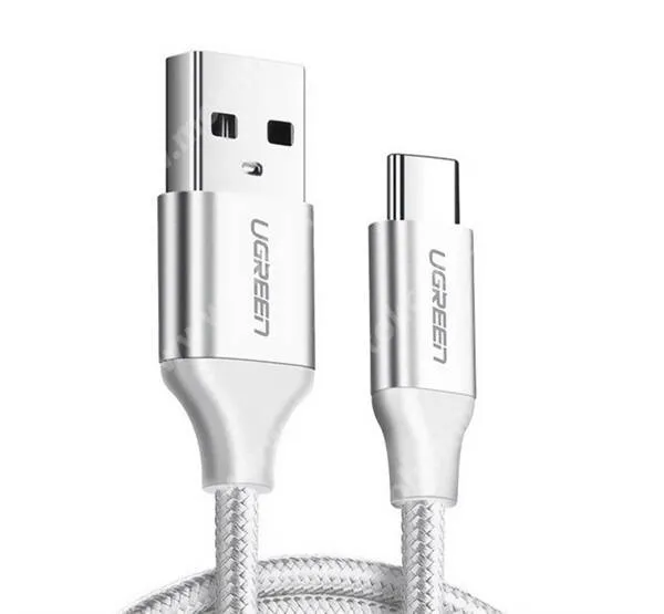 UGREEN adat és gyorstöltő kábel, USB-A / USB-C, 15W, 3A, 25cm hosszú, Szövettel bevont, US288, Fehér