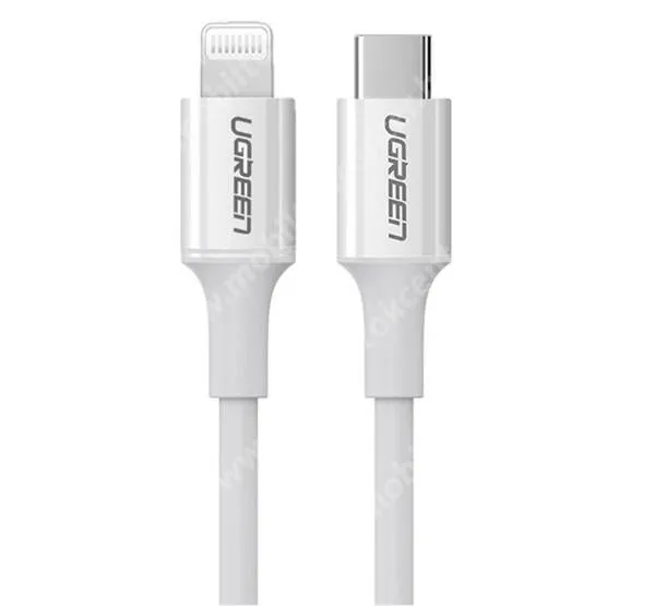 UGREEN adat és gyorstöltő kábel, USB-C / Lightning, 20W, PD, Gyorstöltés, 1,5m hosszú, US171, Fehér