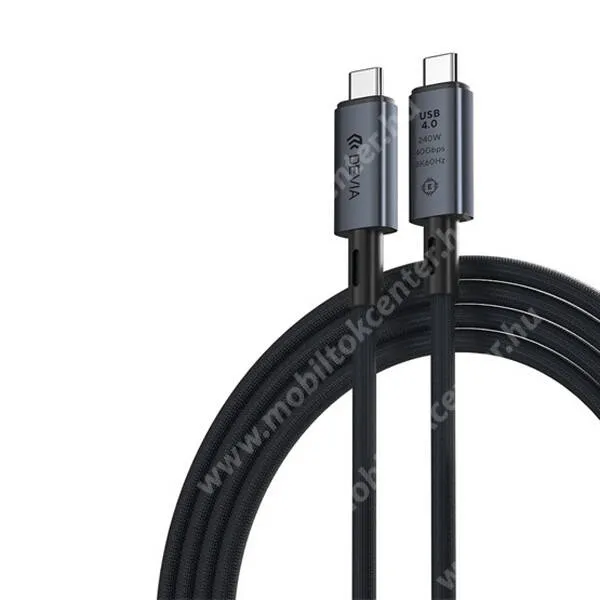 Devia Extreme adat és gyorstöltő kábel, USB-C / USB-C, 240W, PD gyorstöltés, USB 4.0, 40Gbps, 8K 60Hz, 1m hosszú, Szövettel bevont, ST399688, Fekete