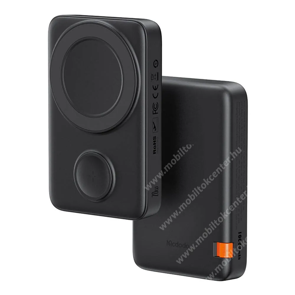 APPLE Watch Series 9 (45mm) Mcdodo power bank, Vésztöltő, 1 x USB-C aljzat, 10000mAh, 20W, PD3.0, QC3.0 gyorstöltő, LED kijelző, 15W MagSafe, 2,5W Apple watch Qi vezeték nélküli töltés,  MC-1461, Fekete