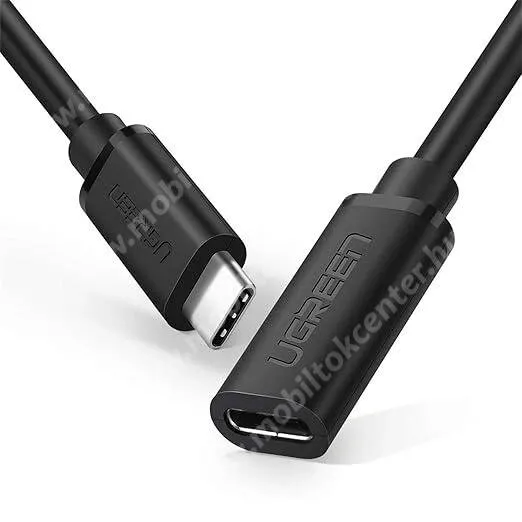 Ugreen adatátviteli és töltő kábel hosszabbító, USB-Caljzat / USB-C 3.1 Gen 2, Thunderbolt 3, 10Gbps, 5A, 100W, PD 3.0 gyorstöltés, 4K, 1m hosszú, US353, Fekete