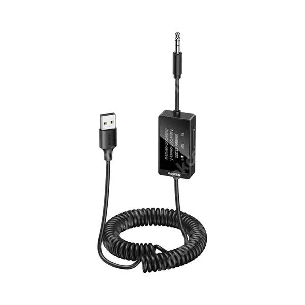 Ugreen audió adapter, Bluetooth v5.4, USB-A, 3,5mm jack, TX/RX funkció, Spirál kábel, Fekete