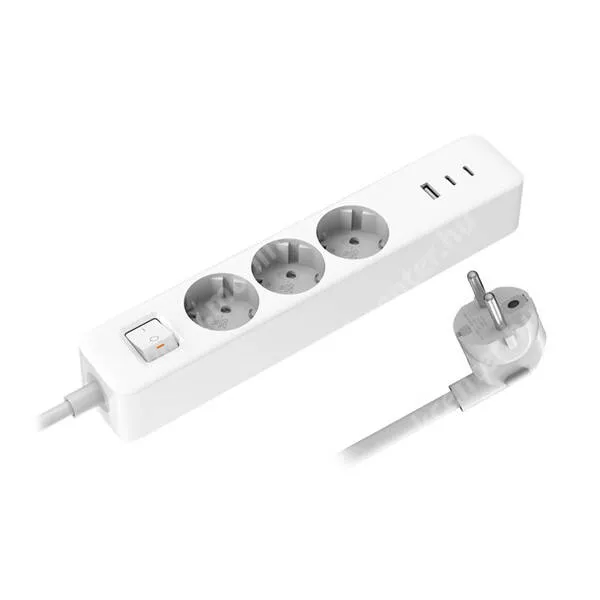 Telekom T Phone 5G (REVVL 6x) (2023) Xiaomi Power Strip hálózati elosztó, töltőállomás, 3 x AC, 2 x USB-C aljzat, 20W, GaN, PD gyorstöltés, 1,5m hosszú kábel, BHR07UKEU, Fehér