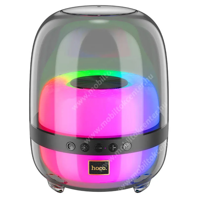 Hoco Crystal hordozható hangszóró, bluetooth v5.1, 10W, 1800mAh akku, microSD kártyaolvasó, USB-A, 3,5mm jack Aux, LED fény, BS58, Fekete