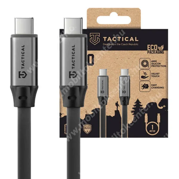 Tactical Fat Man 2.0 adat és gyorstöltő kábel, USB-C / USB-C 2.0, 60W, PD gyorstöltés, 1m hosszú, Lapos kábel, 480Mbps, Szürke